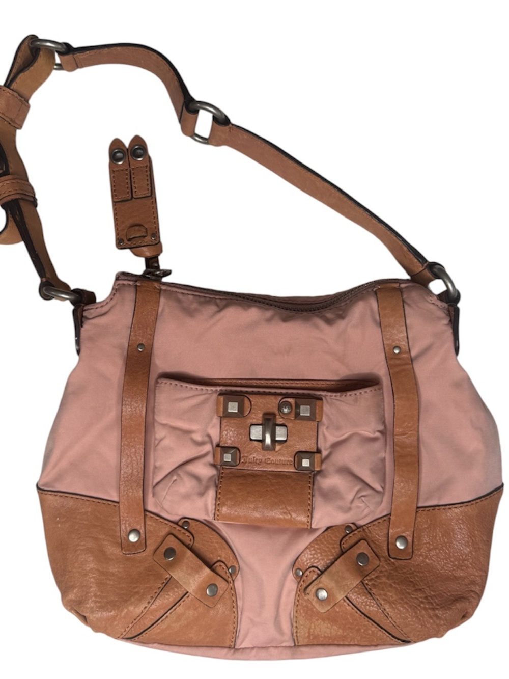 Juicy Couture Pink Nylon Shoulder Bag with Tan Leather Trim